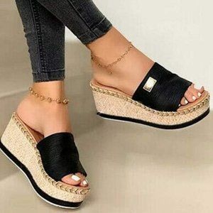 Women's Comfy Platform Wedge Sandals Slip On Casual Summer Beach Slipper Shoes